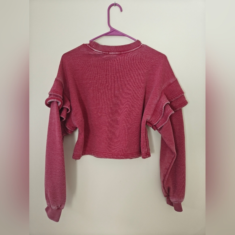 7 For All Mankind Cropped Ruffle Sleeve Womens Sweater Size Small